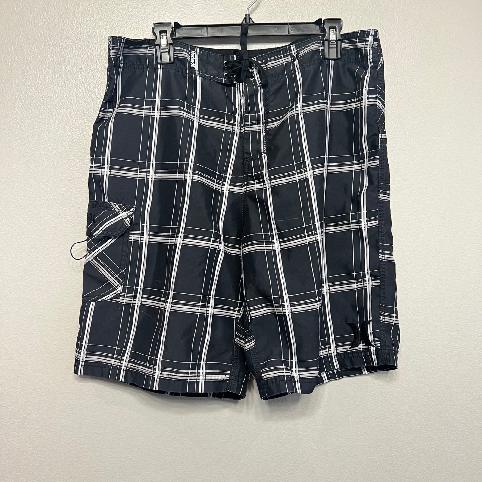 Hurley Mens Black White Plaid Board Shorts Swim Trunks Size 34 Mbs0000750